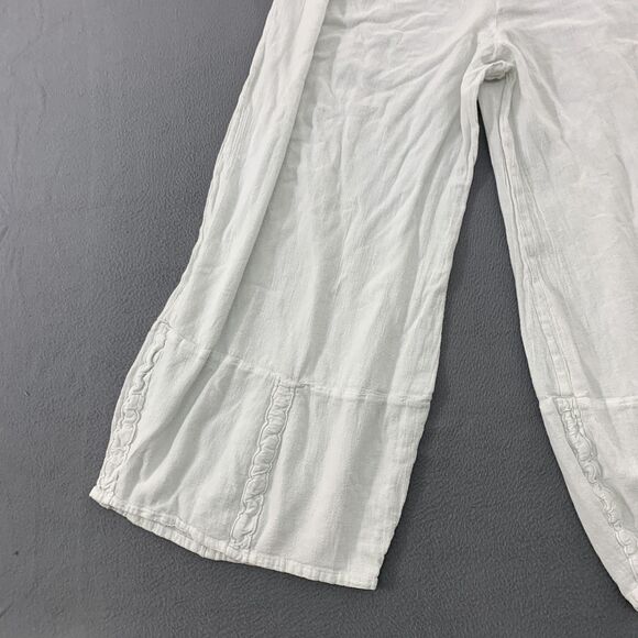 Oh My Gauze Pants Womens 3 White Wide Leg Ankle Ruffle Hem Boho Elastic Waist - Picture 13 of 16